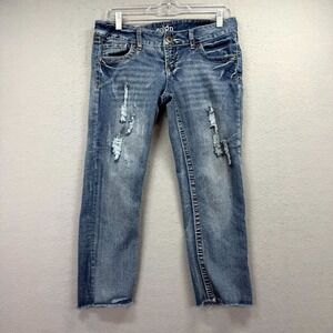 Reign Cropped Jeans Womens 7 31x23*‎ Blue Denim Pants Distressed Frayed Raw Hem